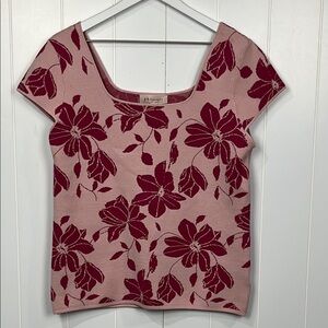 Philosophy Womens Knit Top XL/TG Pink Floral Pullover Scoop Neck Cap Sleeves NWT